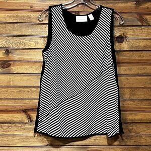 Chico’s Sedemi Sheer Sleeveless Women’s Top Size 1 (M) Soft Black White Stripes